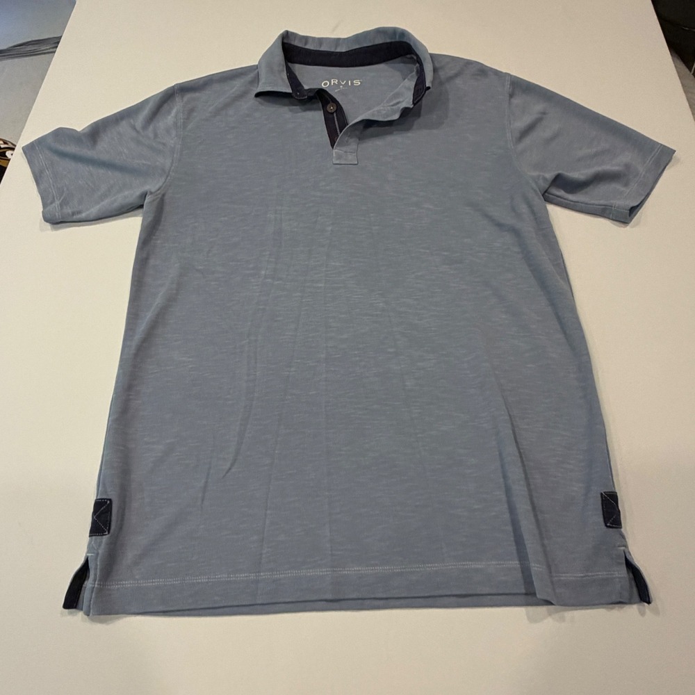 Orvis Men's S Blue Slub Polo Shirt Coastal Grandpa Quiet Luxury Preppy